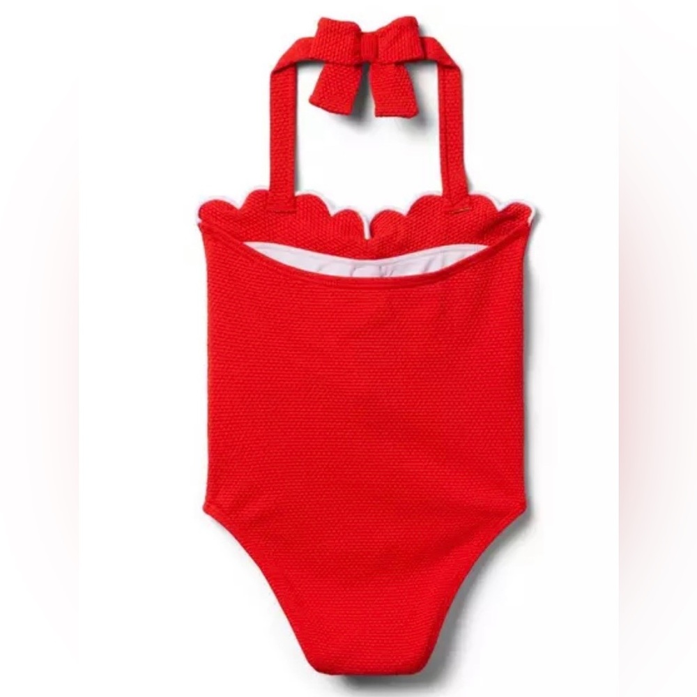 ❤️🤍 Janie and Jack Red and White Scalloped Rosette Halter Swimsuit, size 6, EUC - Picture 2 of 10